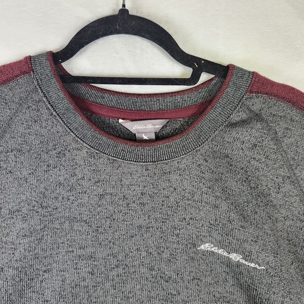 Eddie Bauer Men's XL Gray Maroon Trim Crewneck Pullover Fleece Sweater - Picture 4 of 9